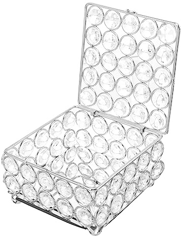 Healvian Scatola in Cristallo con Decorazioni Brillanti Organizer per Collane e Contenitore Decorativo Tavolo per Regali e Compleanno Design Cavo