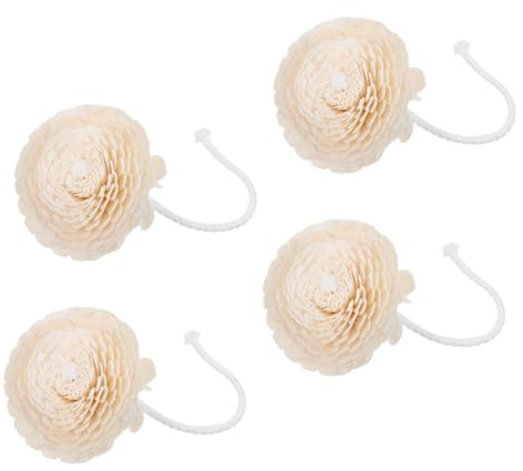 WEKADRIN Natural Flower Diffuser with Rope 4-Pack Aromatherapy Reed Diffusers Chrysanthemum Style Essential Oil Refill for Home Office Bedroom Decor
