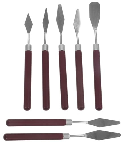 Angoily 7 Piezas Espátulas de Metal para Pintura con Mango de Madera Raspadores para Mezclar Pigmentos Herramientas para Pintura Acrílica y Óleo Accesorios Prácticos para Artistas