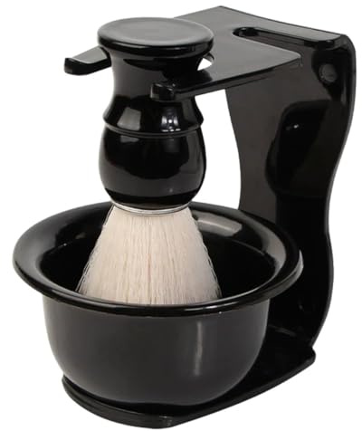 LOORGVEL Juego de Brochas de Afeitar para Hombres Cuenco de Abs Nylon y Soporte, Kit Profesional para Cuidado Completo del Vello Facial en Casa o Viaje