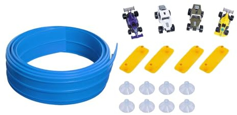 KiBcsLic Flexible 4 Meter Rennbahn, Multifunktional, Aufrollbar, Tragbar, Leicht, Geschenk für Kinder Ab 3 Jahren, mit Saugnapfbefestigung, Rennbahn Spielzeug