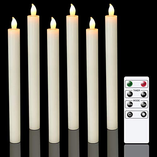 Eldnacele LED Stabkerzen mit Timerfunktion, Stabkerzen mit Fernbedienung, flackernde Flamme elektrische Kerzen Set 6er Ø 2 x 25 cm Elfenbein Tischdeko für Party Weihnachten