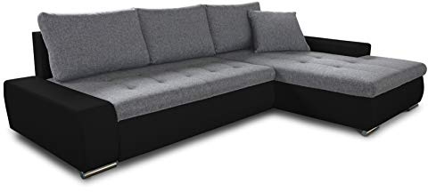Sofnet Ecksofa mit Schlaffunktion Faris - Couch mit Bettkasten, Big Sofa, Sofagarnitur, Couchgarniitur, Polsterecke, Bett (Schwarz + Grau (Madryt 1100 + Inari 91), Ecksofa Rechts)