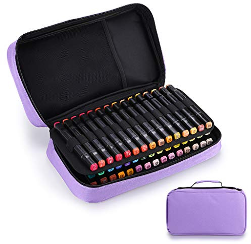 BTSKY 60 Slots Art Marker Carrying Case Zippered Lipstick Organiser, Purple | Canvas bag, Compatible with Copic Prismacolor Touch Spectrum Noir Paint Sharpie, Empty Wallet Only, For Artists, Students