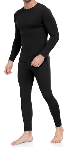 WEERTI Thermal Underwear for Men Long Johns with Fleece Lined Base Layer Men Cold Weather Top Bottom-Black M