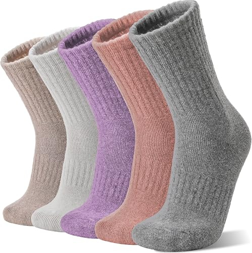 Sandsuced Womens Merino Wool Thermal Socks Warm Winter Cozy Long Heavy Comfy Socks for Ladies Mum Stocking Fillers Women Gifts Thick Crew Work Soft Boot Socks 5 Pairs(Solid Color F)