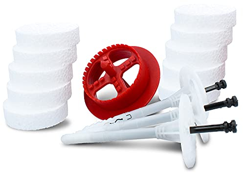 KLIMAS® Set Tellerdübel 200 Stück + Styroporfräser 1 St + 100 St EPS Styropor Abdeckkappen Rondelle | LTX 10x120 mm Dämmstoffdübel mit Kunststoffnagel Gelocht Für Fassadendämmung Wärmedämmung WDVS VWS