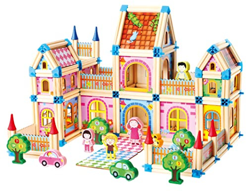 Bino world of toys Holzbausteine Schloss, Spielzeug für Kinder ab 3 Jahre, Kinderspielzeug (Motorikspielzeug mit 268 Teilen, Holzspielzeug)
