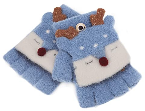 AfinderDE Kleinkinder Mädchen Jungen Fingerlose Handschuhe Halber Finger Fäustlinge Winter Kinderradhandschuhe Sport Halbfinger Handschuhe Strickhandschuhe mit Klappe für 1-4 Jahren