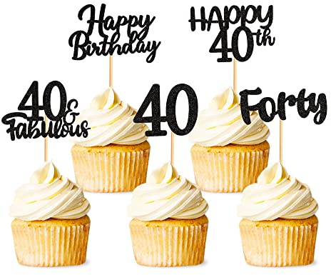 40 Stück Black Glitzer 40 Geburtstag Cupcake Topper 40. Geburtstag Party Cupcake Topper Picks für Mädchen Jungen Teen Party Geburtstag Party Dekoration