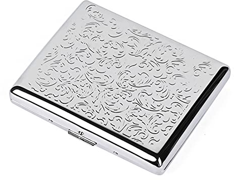 Klassisches Metall-Zigarettenetui/Kreditkartenetui - Damen- und Herrenetui, tragbares Zigarettenetui für 18-20 100mm Zigaretten (Silver, 100's 20pcs)