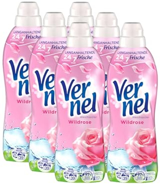 Vernel Wildrose Weichspüler (6x34 Waschladungen), Wäscheduft für 24 Stunden & 7 Tage langanhaltende Frische mit einzigartiger Duft-Technologie, recycelbare Flasche