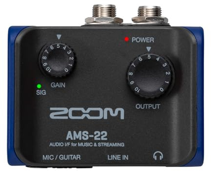 Zoom AMS-22 Audio Interface, 1 XLR/TRS input, Stereo Line Input, 2 Outputs, Loopback, Direct Monitoring, Bus-Powered, for Recording and Streaming on PC, Mac, iOS, and Android
