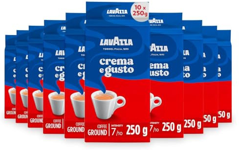Lavazza, Crema e Gusto Classico, Café Molido Natural, 10 x 250 g, para Cafetera Italiana, de Filtro y Francesa, con Notas de Especias, Arábica y Robusta, Intensidad 7, Tueste Oscuro, Amazon Exclusive