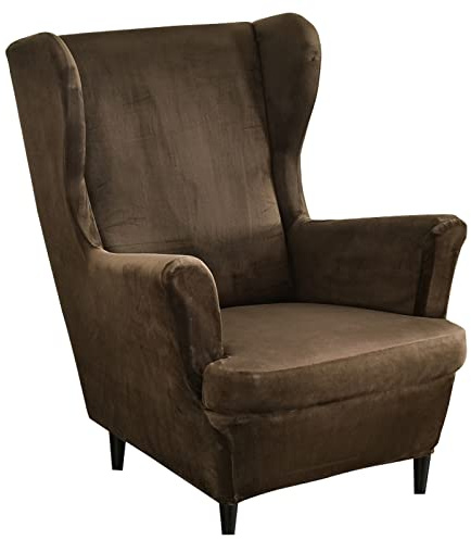 Mingfuxin Wingback Chair Covers 2 Piece Set Stretch Wing Chair Cushion Sofa Slipcover, Removable Velvet Wing Back Armchair Slipcovers Furniture Protector for Living Room Bedroom Hotel
