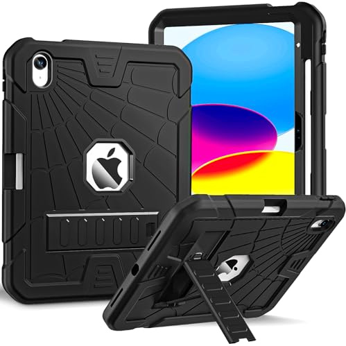 HERIZE Hülle für iPad 10 Generation 2022 10.9 Zoll, Tablet Schutzhülle für iPad 10 Generation Hülle, Robuste Stoßfeste Schutzhülle mit Stifthalte ipad hülle 10. Generation, Schwarz