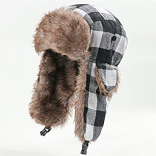 JIARY Fliegermütze Herren Warme Trappermütze Wintermütze mit Ohrenklappen Bomber Hut Russenmütze,Unisex,Weiß,L(54~60cm)