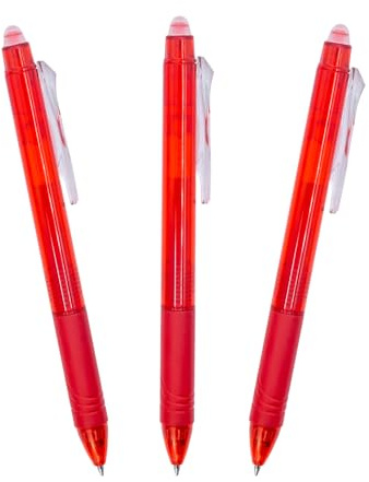RAYLU PAPER® - Radierbare Kugelschreiber, Geltinte, rot, 1 mm Spitze und 0,7 mm Strichbreite (3 Rot)
