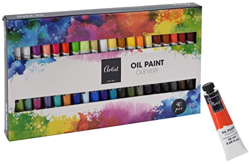 Spetebo Ölfarben-Set 40 x 20 ml | Für Anfänger und Profis, Leuchtende Künstlerfarben, Verschiedene bunte Farben, Inklusive Metallic Farben, Für Ölmalerei