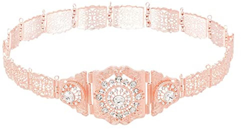KnSam Taillengürtel, Marokkanisch Stil Körperschmuck Kette Rose Gold Sommer Strand für Jeans Kleider mit Zirkonia, Länge 104.5CM