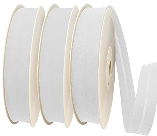 TEXTEX = 40 mm Breites Schrägband. 50% Baumwolle und 50% Polyester. Packung mit 3 Stück à 10 m - (Weiss/Weiss/Weiss)