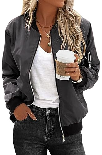 Zeagoo Bomber Donna Corto Blouson Giacca Casual da Pilota Manica Lunga Outwear Zip Up Unita Leggera Felpa
