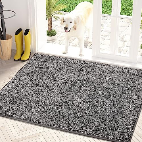 PURRUGS Dirt Trapping Door Mat 80 x 120 cm, Non-Slip Machine Washable Entryway Rug, Dog Door Mat, Super Absorbent Entry Rug for Front Door, Back Door, Muddy Shoes and Paws, Light Grey-Dark Grey