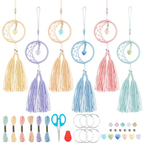INFUNLY 6 Set Kleines Mond-Traumfänger-Set Handgefertigter Traumfänger Für Auto DIY-Traumfänger-Herstellungsset Mond-Traumfänger Mit Bunten Perlen Kleiner Traumfänger Mit Mondform als Segensgeschenk