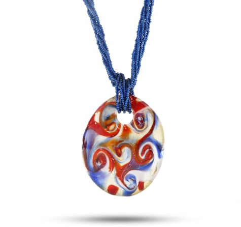 Venetiaurum - Collana per Donna con Pendente Ovale Multicolore in Vetro Originale di Murano e Argento 925 - Gioiello made in Italy certificato