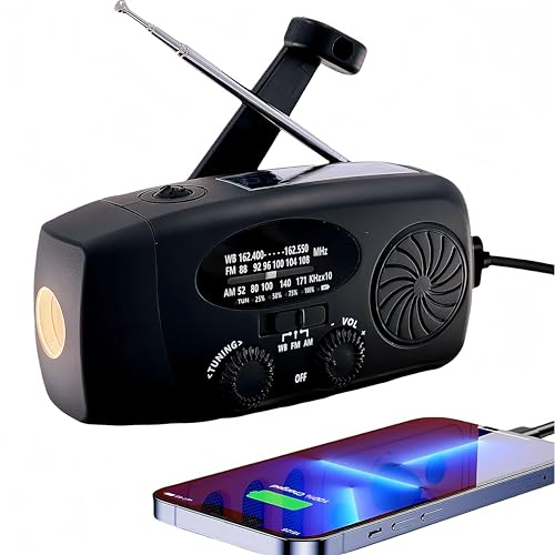 5000mAh Wind Up Solar Radio, Emergency Crank Weather Radio, Solar Radio with Torch, NOAA/FM/AM Solar Radios, Portable Survival Radio with SOS, USB Mobile Phone Charger for Camping Outdoor (Black)