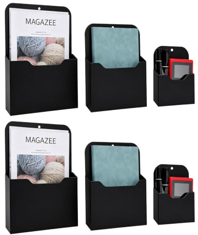 QUARKZMAN 6er-Pack Magnetischer Aktenhalter, Magnetischer Wand-Aktenorganizer für Briefgröße, Kühlschrank-Aufbewahrungstasche für Zeitschriften(Schwarz, verschiedene Größen)