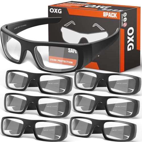 OXG Paquete de 6 anteojos de seguridad protectoras, ANSI Z87.1, gafas de trabajo resistentes a los arañazos y a los impactos para tiro industrial
