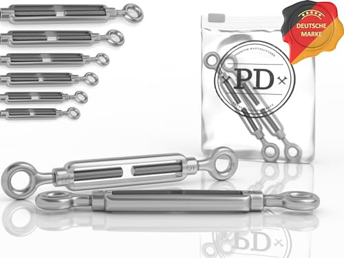 PD® Spannschloss M12 Edelstahl A4 (Öse-Öse) | Seilspanner Edelstahl ROSTFREI | Drahtseil Spanner mit Spannschraube | Drahtspanner Spannhaken für Sonnensegel Befestigung, Wäscheleine & mehr | 4 Stück