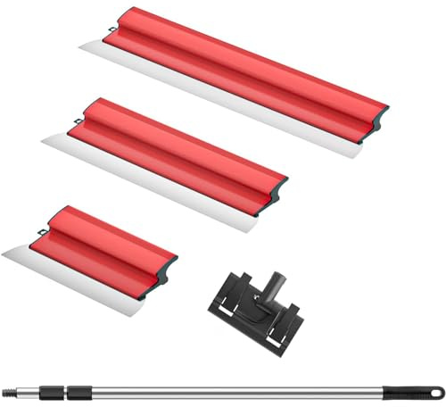 WOOLUCK® Lame à Lisser pour cloison sèche,Spatule Enduit en Acier Inoxydable avec Poignée d'extension,pour cloison sèche en ciment et en béton(25cm+40cm+60cm)