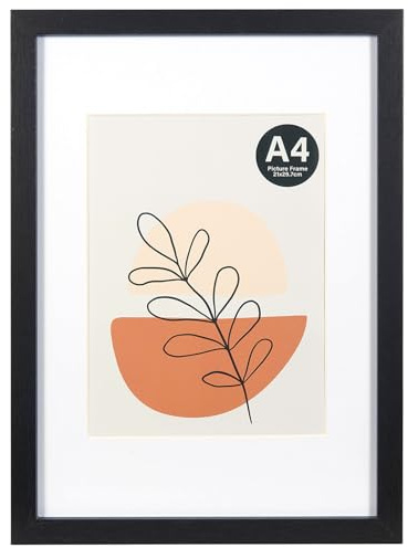 KAIWIN Bilderrahmen Schwarz A4(21x30cm)-mit Passepartout 15x20cm, Holz Fotorahmen mit Acrylglas zum aufhängen und aufstellen, Für Fotos, Poster, Puzzles| Posterrahmen | a4 bilderrahmen