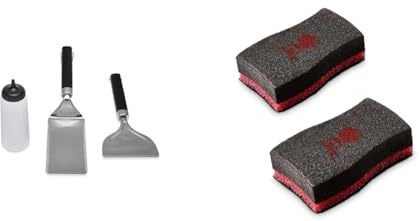 Weber 6777 Starter 3PC Griddle Tool Set, Silver & 17688 Reinigungsschwamm, 2 Stück, 25.0 x 6.0 x 9.0 cm