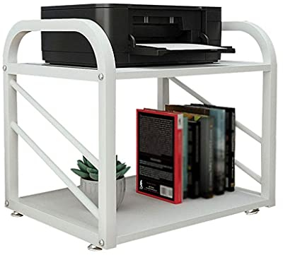 Schreibtischständer für Drucker, Platz-Organizer, Kleiner Druckerständer, Fester Metallrahmen, 2-lagige Schreibtischablage, Büro-Fax (weiß)