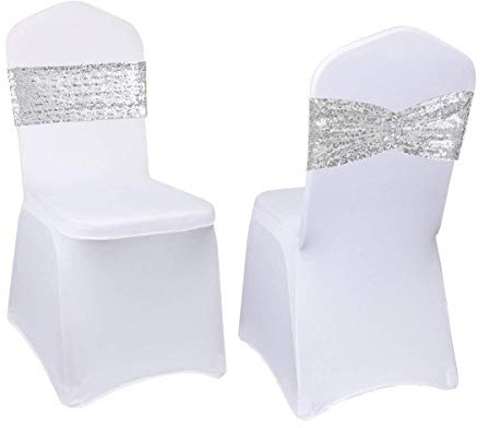Eternal Beauty Set of 100 Sequin Silver Chair Sashes for Chair Cover Wedding Party Decorations