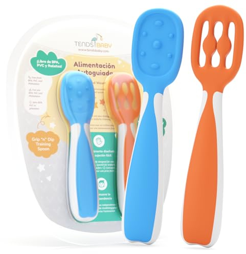 TENDS Cuillères Bébé 1er age en Silicone - cuillere bebe apprentissage BLW - Idéal pour les Petites Mains - Couverts Enfant 2 Ans de Qualité Supérieure pour l'Alimentation Autonome de Votre Bébé