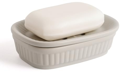 Seifenschale Umlaca Seifendose Keramik,Doppelt ablaufende Seifenhalter Porzellan,Seifenablage Vintage Leicht zu reinigen,trocken,Seifenbox Geeignet für Küche, Bad, Dusche Grau