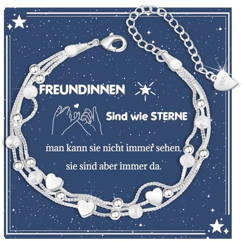 CheersLife Beste Freundin Geschenke, 925 Silber Herz-Ketten Armbänder, Personalisierte Weihnachtsgeschenke für Damen