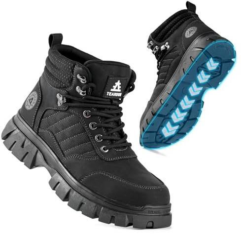 Steel Boots for Men Waterproof Work Boots Non-Slip Breathable Comfortable Lightweight Industrial Construction Boots Indestructible Welding Boots Work Boots, Black/White, 45/45.5 EU