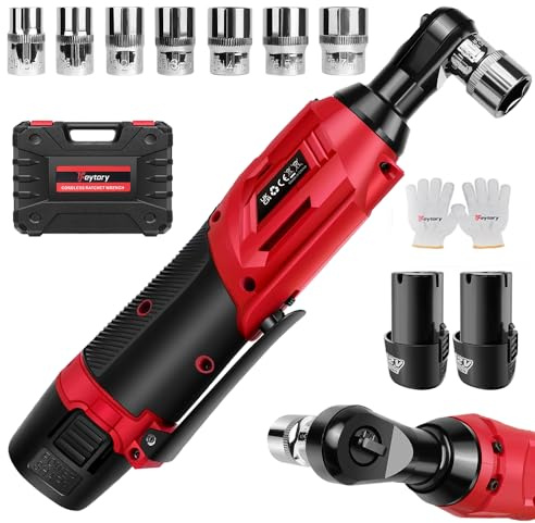 Clé à cliquet sans fil 40 N.m avec 2 batteries de 2000 mAh et charge rapide, clé à cliquet électrique, clé à cliquet sans fil 3/8 avec 7 douilles, pour réparation automobile et entretien des