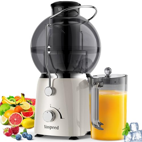 Extractor de zumo Vospeed, exprimidor de frutas y verduras de 1400 vatios con conducto de alimentación de boca ancha de 3,5 pulgadas con vaso de zumo de 1,2 litros, sin BPA, fácil de limpiar(Blanco)