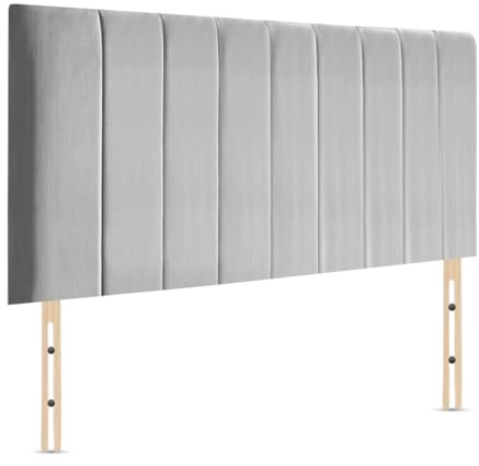 Elixir Furniture Portland Handmade Divan Bed Headboard | Plush Velvet Headboards 4ft6 Double Size Bed | Elegant design with wooden material headboards for beds (Sliver, 4ft6 Double Height-24inch)