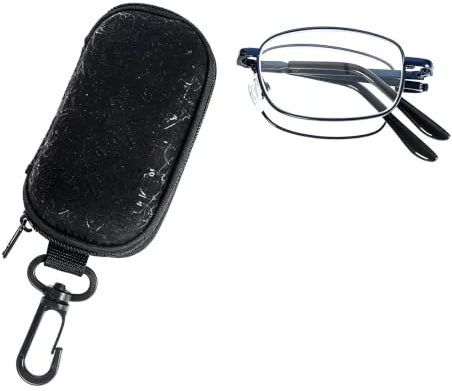 MMOWW Gafas de Lectura Plegables de Acero Inoxidable con Funda para Gafas | Filtro Anti-blue, Para Hombre y Mujer, Varilla Telescópica