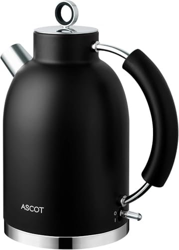 ASCOT Electric Kettle, Stainless Steel Electric Tea Kettle Gifts for Men/Women/Family 1.5L 2200W Tea Heater & Hot Water Boiler, Auto Shut-Off Boil-Dry Protection Black