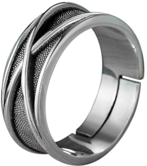 KONFEN Crossover Rings Men, Adjustable Carved Viking Rings for Men Hypoallergenic Material, Unique Texture Vintage Hip Pop Open Rings Thumb Ring Gothic Punk Classic Mens Jewellery, Silver