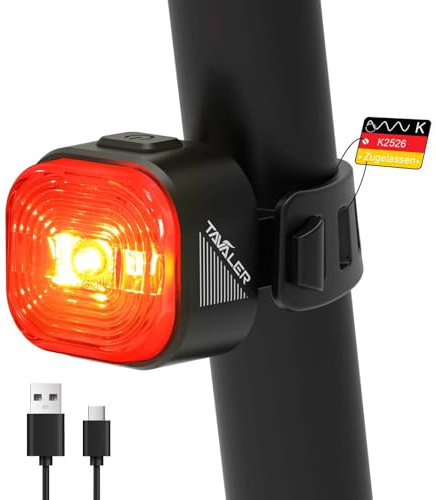 TAVALER Cykel bakljus LED USB-C uppladdningsbart batteri StVZO-godkänd IPX5 vattentät svart bakre cykelljus för Ebike Road Bike MTB