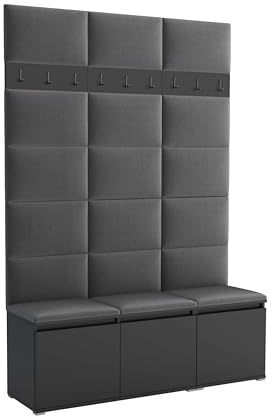 Brent - Garderobenschrank Flur Schwarz mit sitzbank 150 cm Breit Luton 3 - Multifunktionale Flurgarderobe Set mit Stauraum und Wandpaneel, Garderobe mit Sitzfläche und Kleiderhaken